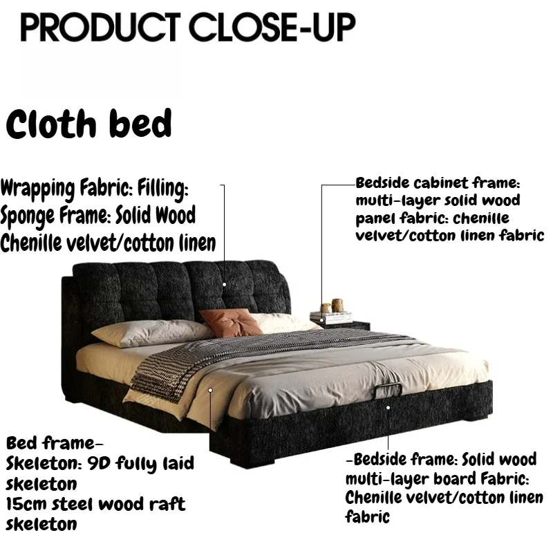 &Soft Packaging 1.8m Double Bed Cotton And Linen Master Bedroom Modern Bed 2 People Marriage King Size Frame Bedroom Furniture