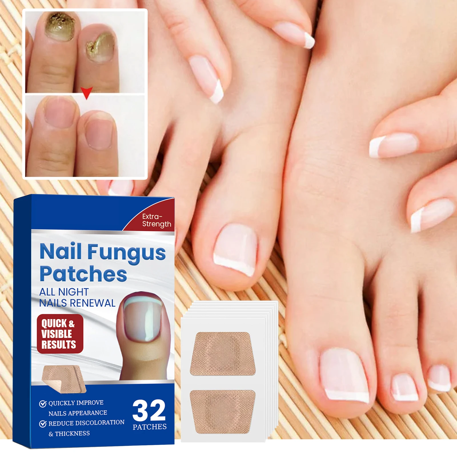 32/64 Patch Nighttime Renewal Fungal Nail Patches Overnight Nail Repair for Nail Fungus Damage 8Hour Treatment Restores Healthy