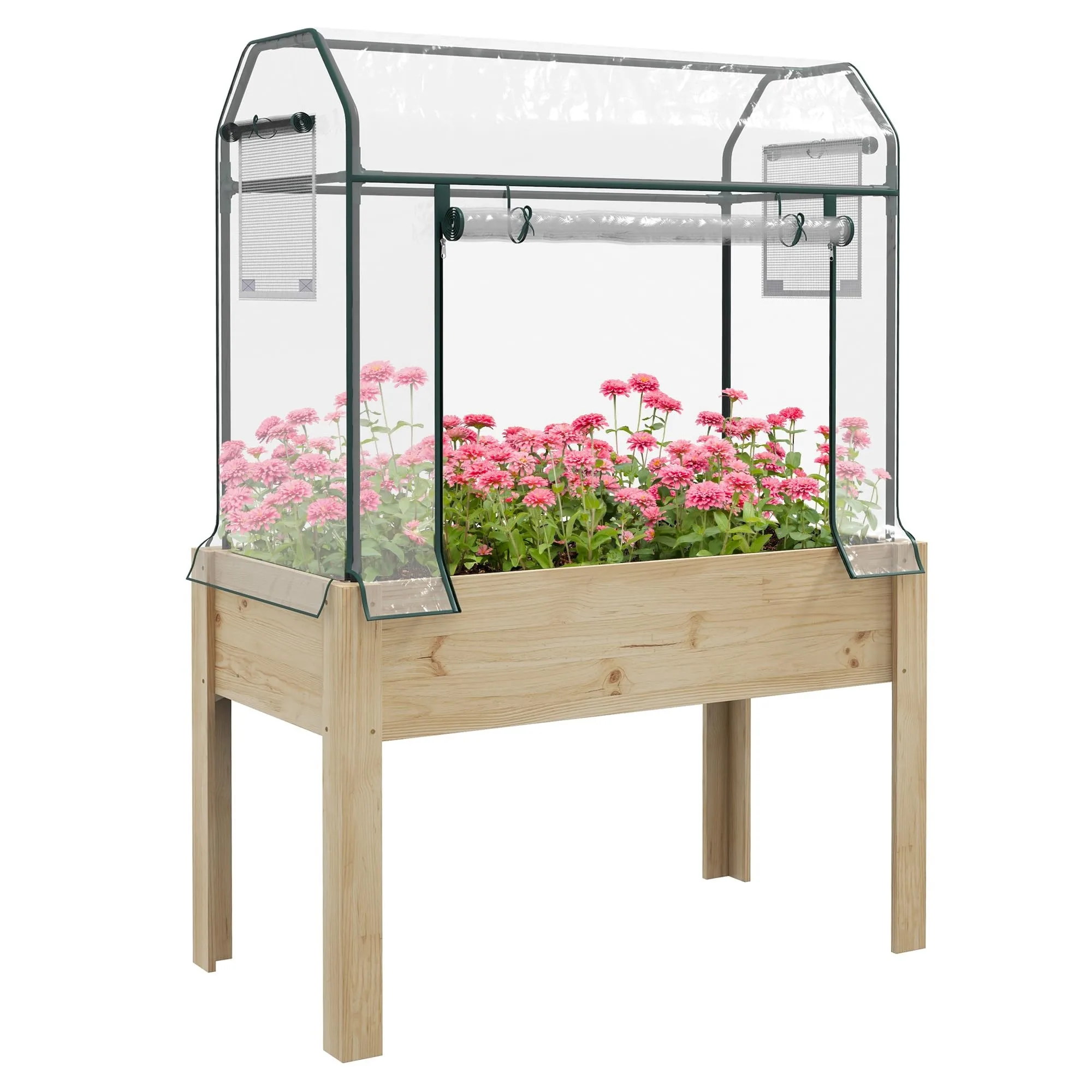 Raised Garden Bed with enhouse Cover 45 x 24 x 65 Inch Natural