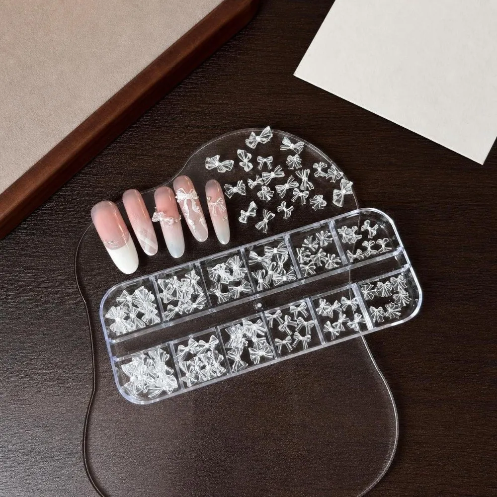 12 Grids/Box Nail Art Sequins Kit 3D Bowknot DIY Nail Charms Decorations Mixed Sizes Transparent Nail Art Glitter Set