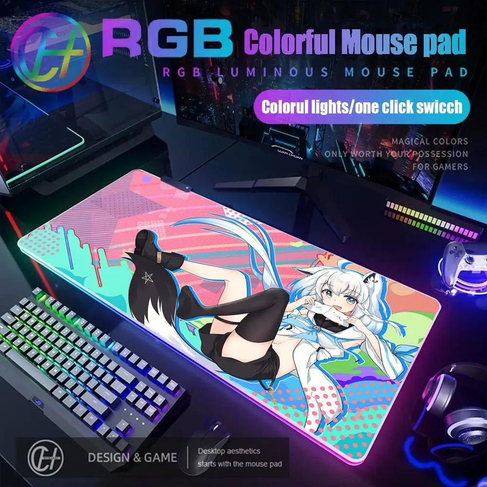 

Игровой коврик для мыши HYBXAXC Hololive Shirakami Fubuki RGB, 800x400x3 мм, HD, большой, с LED-подсветкой, XXL