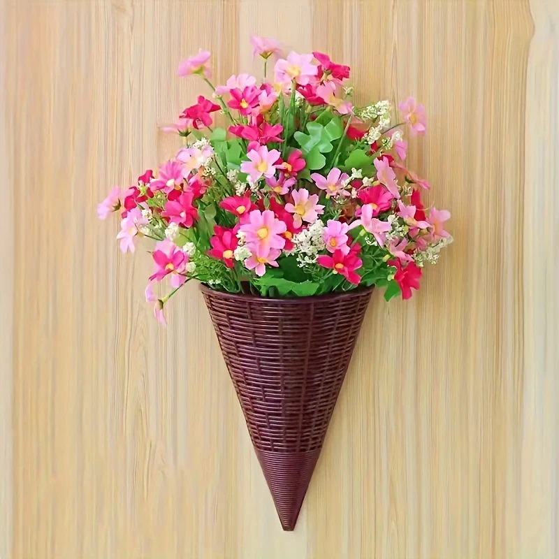 

Imitation Rattan Flower Basket Plastic Hanging Basket Kitchen Storage Wall Hanging Basket Flower Basket