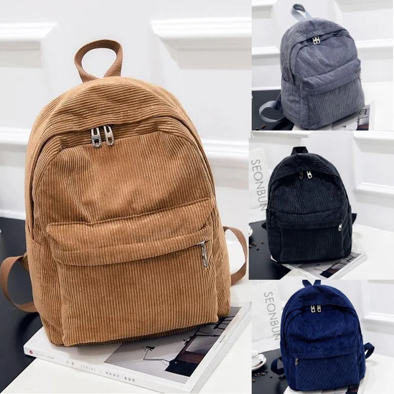 New Trend Backpack Fashion Women Corduroy Backpack College Women Solid Color School Backpack Travel Shoulder Bags For Teenagers