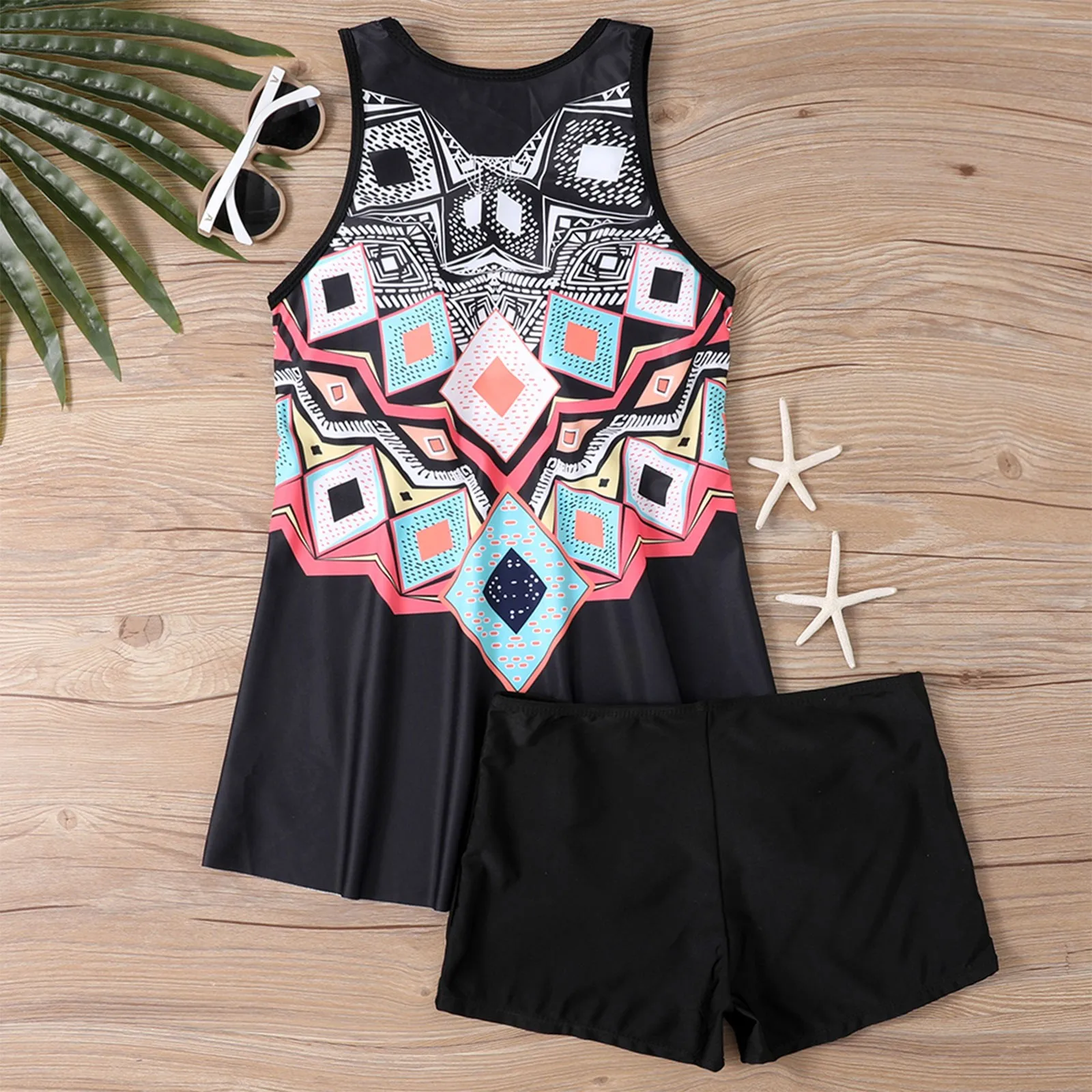 حجم كبير المرأة انقسام بيكيني ملابس السباحة مثير سليم صالح مطبوعة حبال سبليت سراويل بوكسر المايوه المحافظين قطعتين ملابس السباحة