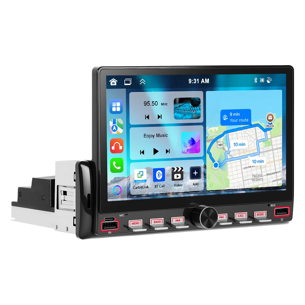 Podofo 7'' 1Din Android Autostereo 6+128G Multimedia Speler Carplay Android Auto EQ WIFI GPS FM/RDS Mirror Link BT USB Auto Audio - afbeelding 2