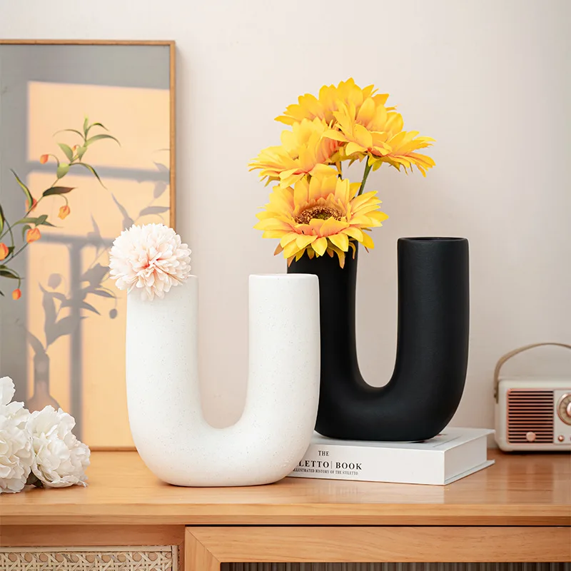 U-förmige Keramikvase für frische Blumen, Pampasgras, Heimdekoration, Tischdekoration, Küche, Badezimmer, Dekor, Wohnzimmer