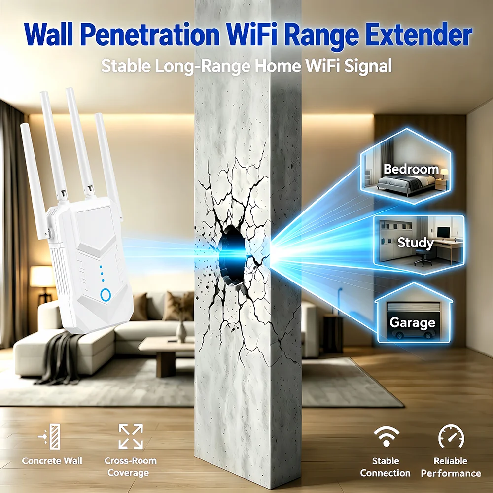 300mbps or 1200mbps WiFi Repeater with 4 Antenna Long Range Wireless Signal Booster for Router,1200mbps 2.4G&5G WiFi Extender