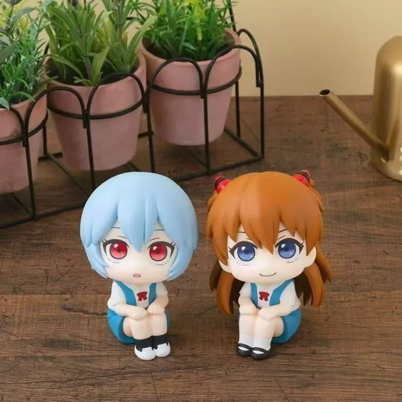 

EVA Evangelion Rei Ayanami Asuka Chibi Figure, Cute Big Head Sitting Anime Figures, Car Dashboard Ornament Kawaii Decoration