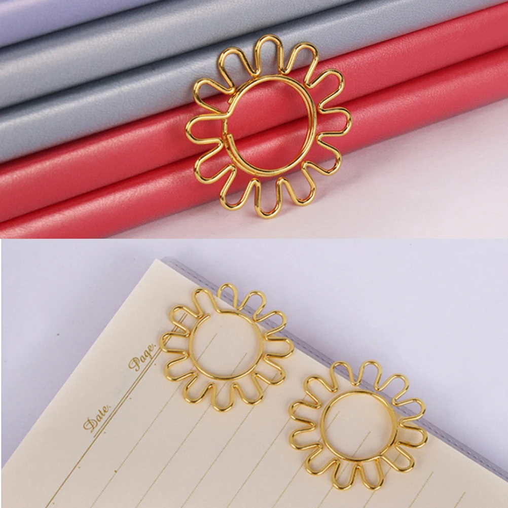 

8pcs Sunflower Shape Paper Clips Set Office School Supplies Golden Brighten Workspace Creative Bookmark Calendar Markers