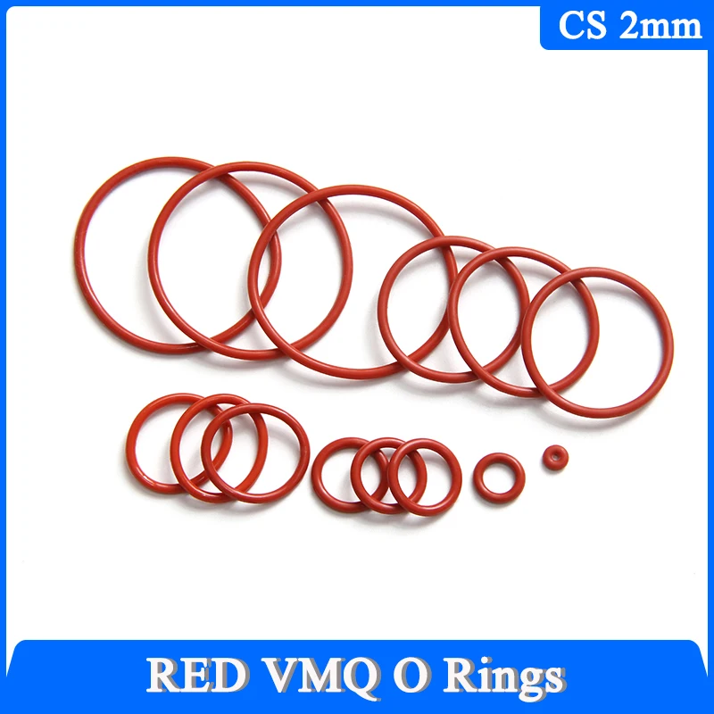 10/50pcs VMQ O Rings Red Silicon Rubber Gasket CS 2mm OD 5~100mm Food Grade Waterproof Washer Sealing Round O Shape Silicon Ring