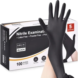 20/50/100PCS Black Nitrile Gloves Disposable Industrial Work Safety Gloves for Mechanic Auto Tattoo Kitchen Household Cleaning