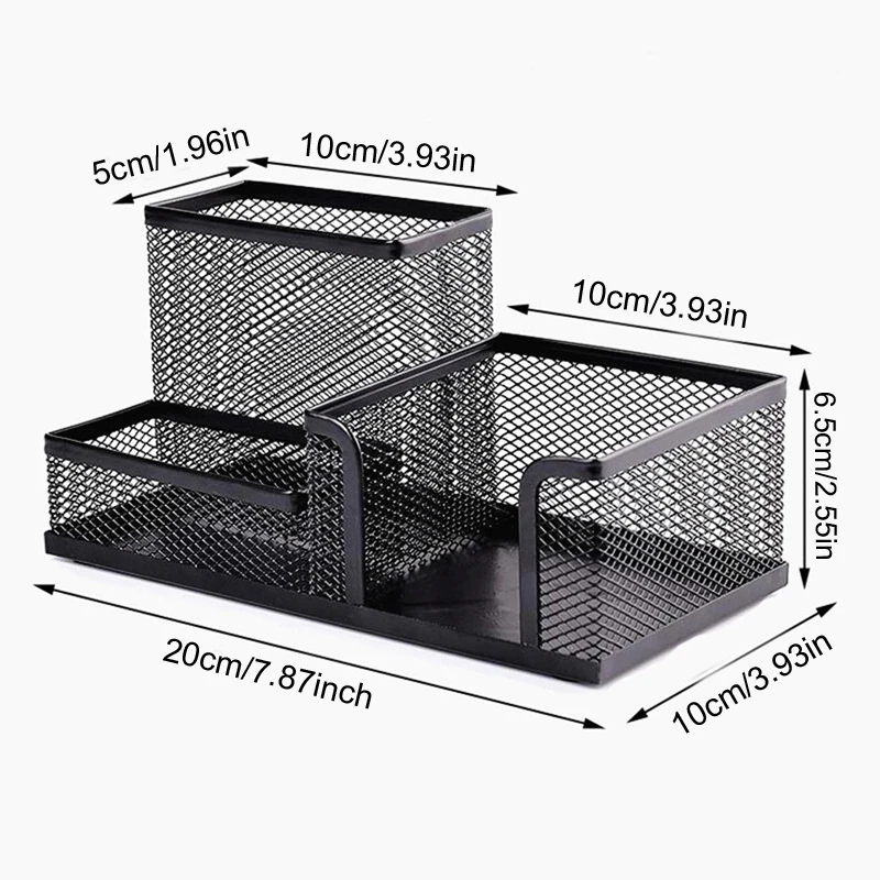 Mesh Desk Organizer Office Supplies Caddy with Pencil Holder and Storage Baskets for Desktop Accessories, 3 Compartments, Black