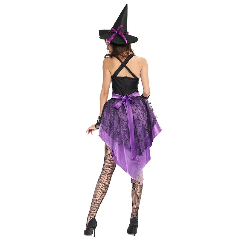 Costume de sorcière à bretelles queue d'hirondelle pour femme, robe cosplay fantaisie, reine de sorcière, violet, fête de carnaval, Halloween, adulte, sexy