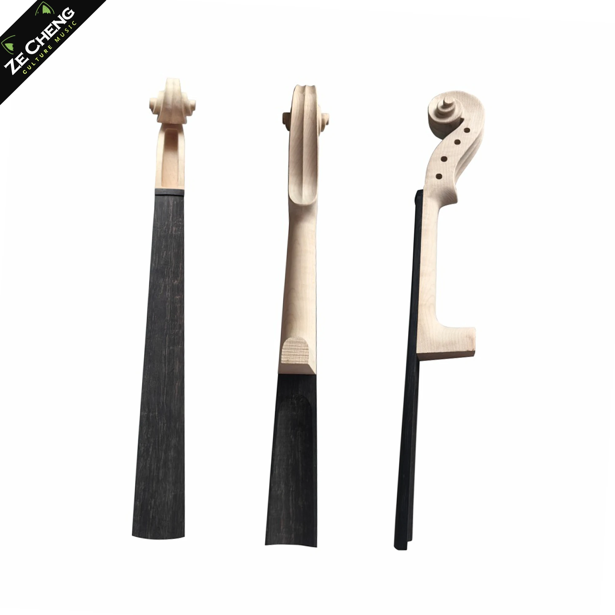 4/4 3/4 1/2 1/4 1/8 Maple Wood Violin Neck Head stock Scroll with Natural Ebony Fingherboard Fretboard