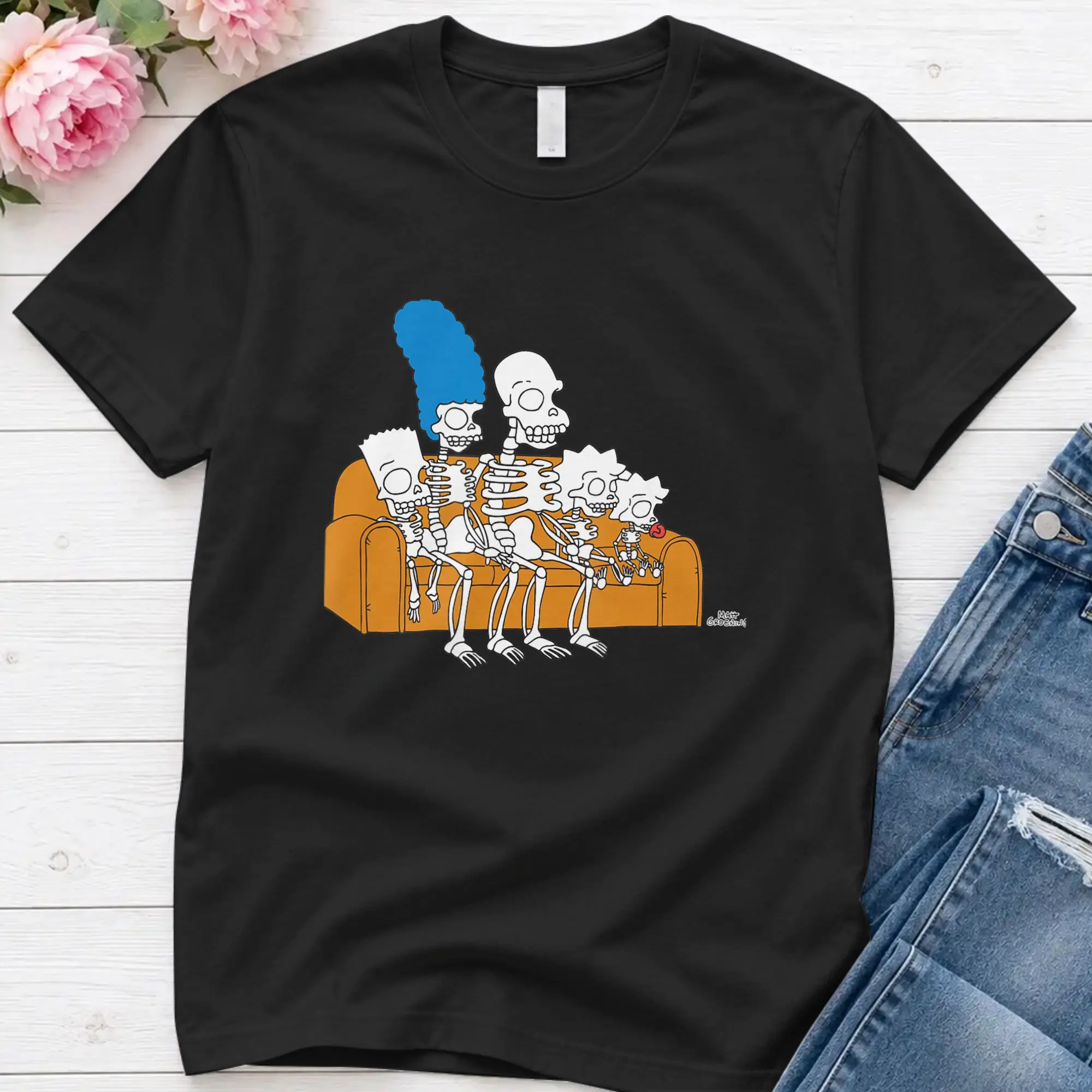 Skeletons Couch Gag Treehouse of Horror T Shirt Summer Simpsons Trending T Shirts Men Pure Cotton O Neck 4XL 5XL 6XL Tees  Tops