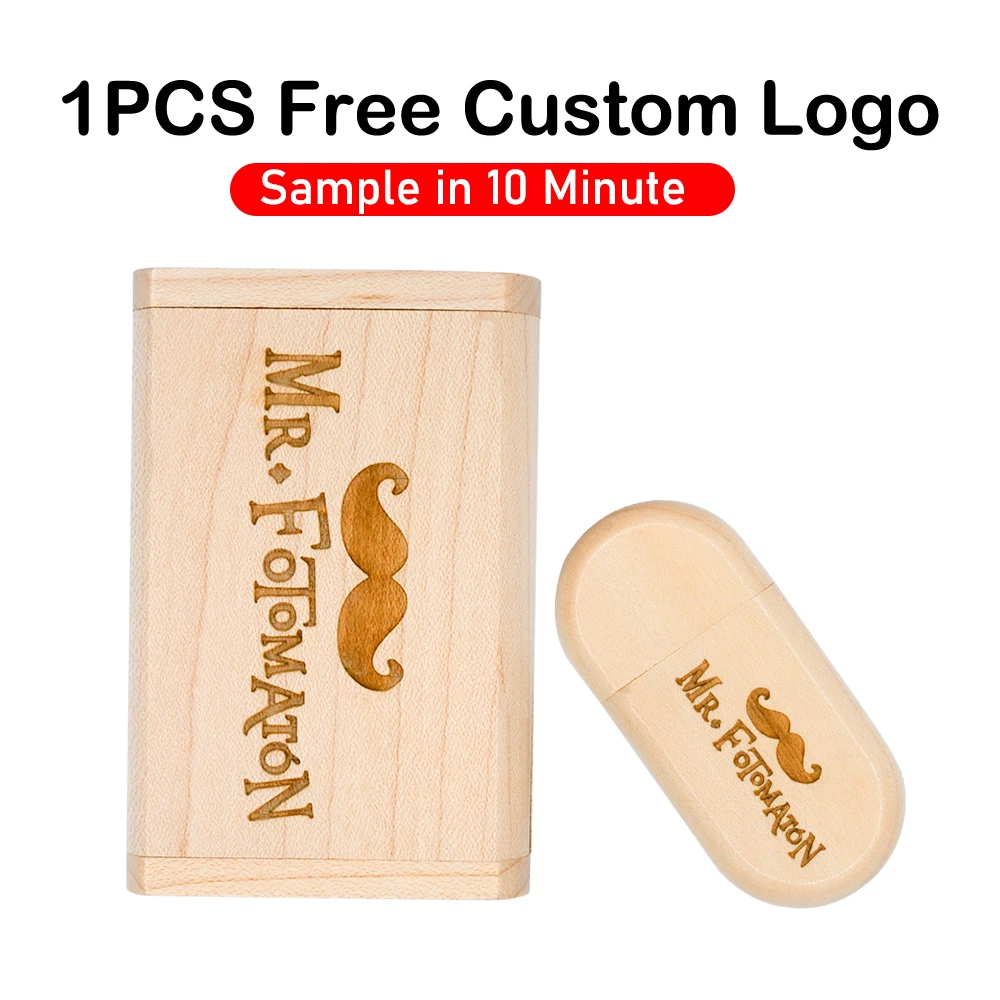 Free Custom Logo USB Flash Drives 64GB Wooden + Box USB 2.0 Disk 32GB Photography Data Storage 16GB Wedding Gift Pen Drive 8GB