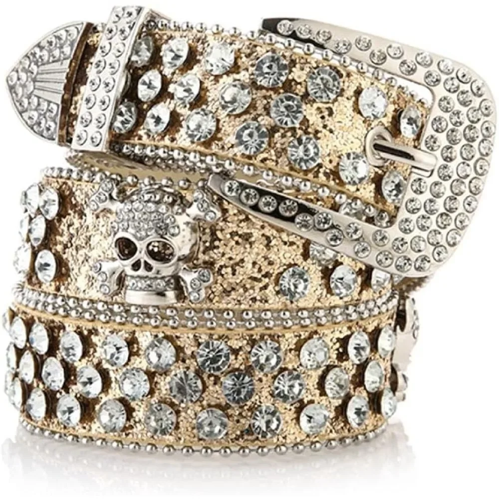 Cinturones de cintura con hebilla de calavera Vintage para mujer, cinturón con hebilla ancha para vaquero, correa para vaquera, falda vaquera, pretina brillante Rh