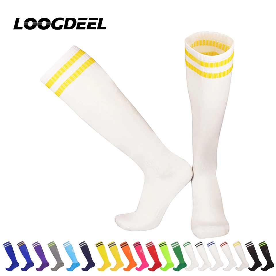 

Loogdeel Men Soccer Colors Club Socks Breathable Football Sports Knee High Training Running Long Stocking Towel Bottom Sock