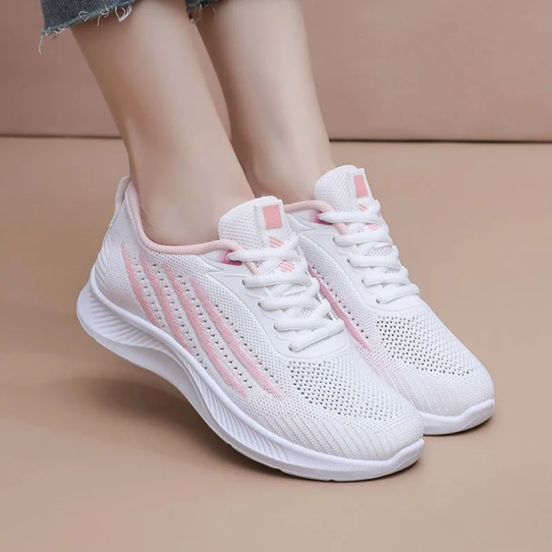 Sepatu Lari Ringan Wanita Musim Panas Bersirkulasi Bertali Latihan Jalan Kaki Gym Sol Empuk Anti Selip Kasual Penghilang Kelelahan