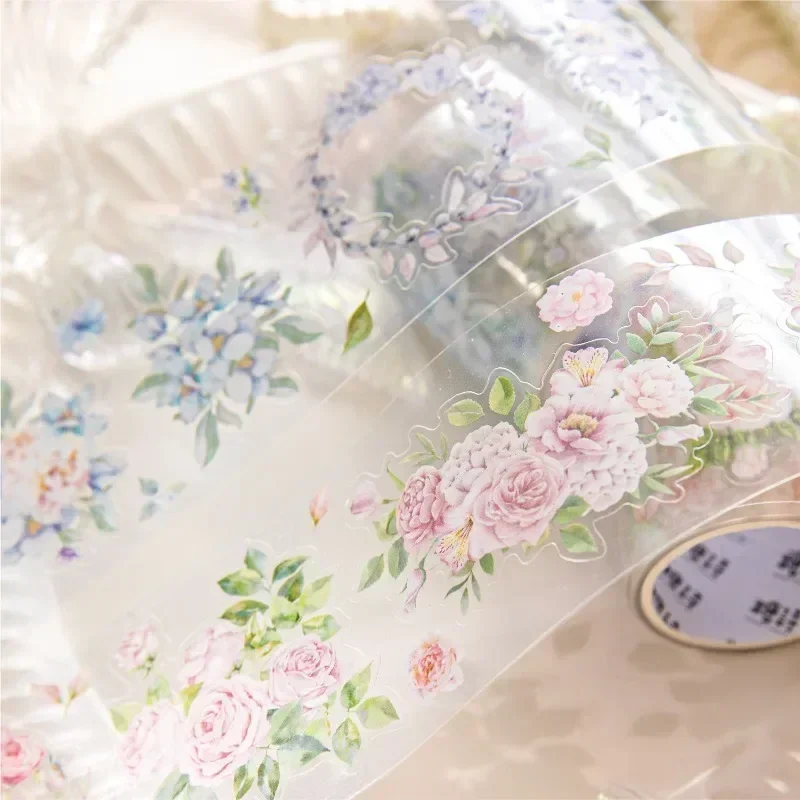 

1Roll 2M material loop Tape Flower Day Collection PET Diary Flower Label handbook Sticker Decoration Scrapbook Cut 50mm*2M