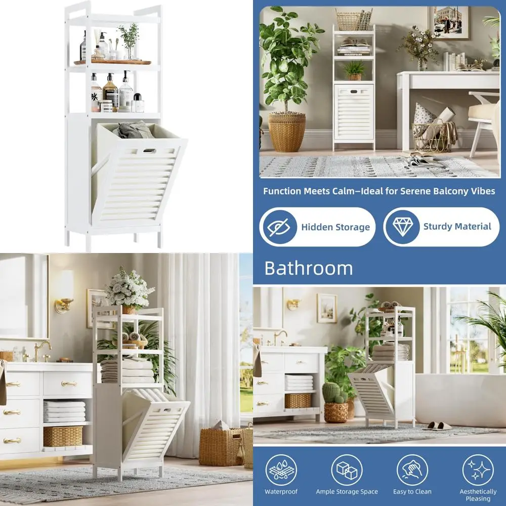 خزانة سلة غسيل قائمة بذاتها مع سلة قابلة للطي لتخزين الملابس في الحمام #1