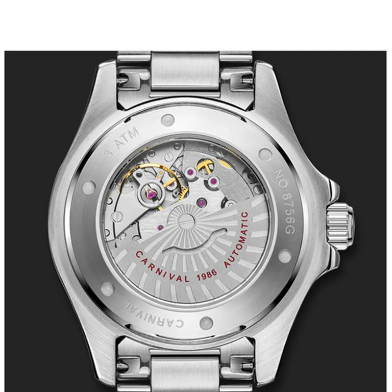 Switzerland Carnival Mens Watches Top Brand Luxury Automatic Mechanical Wristwatch Full Steel Military diving sport Clocks Reloj