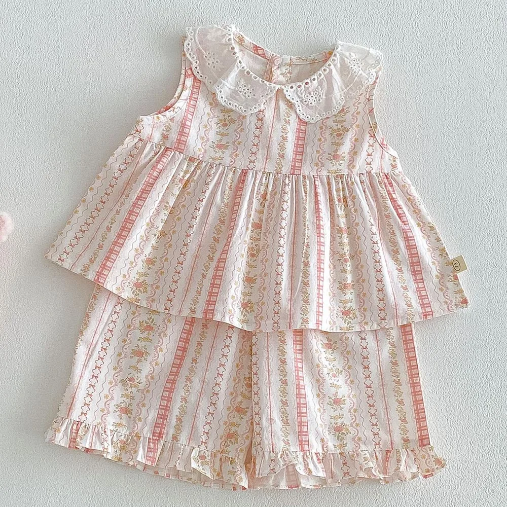 

Boutique Kids Clothing Girls Summer Sets Sleeveless Vest Shorts Two Pieces Cotton Floral Fashion Toddler Girl Outfits