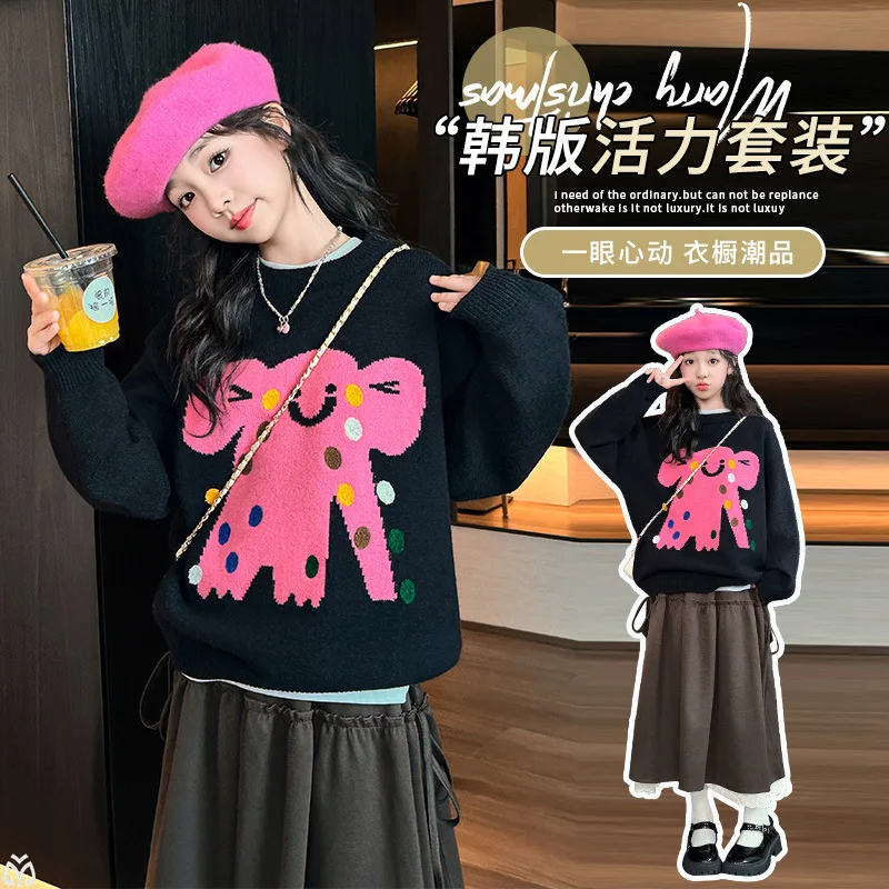 

Модные свитера с героями мультфильмов для девочек, новые поступления на осень и зиму, вязаный базовый слой, подходит для детей 7–14 лет, свитера с героями мультфильмов