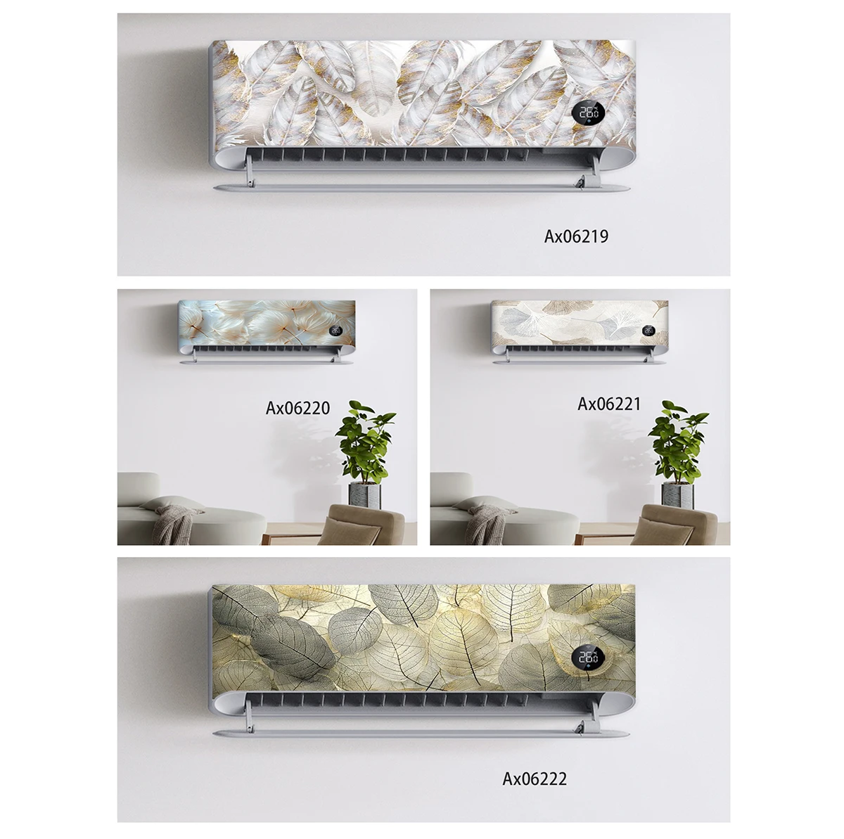 Fresh Watercolor Broad Leaf Floral Self Adhesive Air Conditioner Sticker for Wall Decals Home Room Furniture Decoration