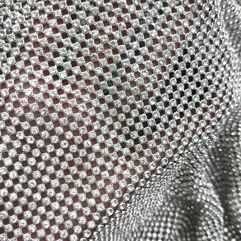 45x120cm Sparkly Silver Base Rhinestone Metal Mesh Chainmail Fabric For DIY Sewing Cosplay Dress Bag Garment Body Jewelry