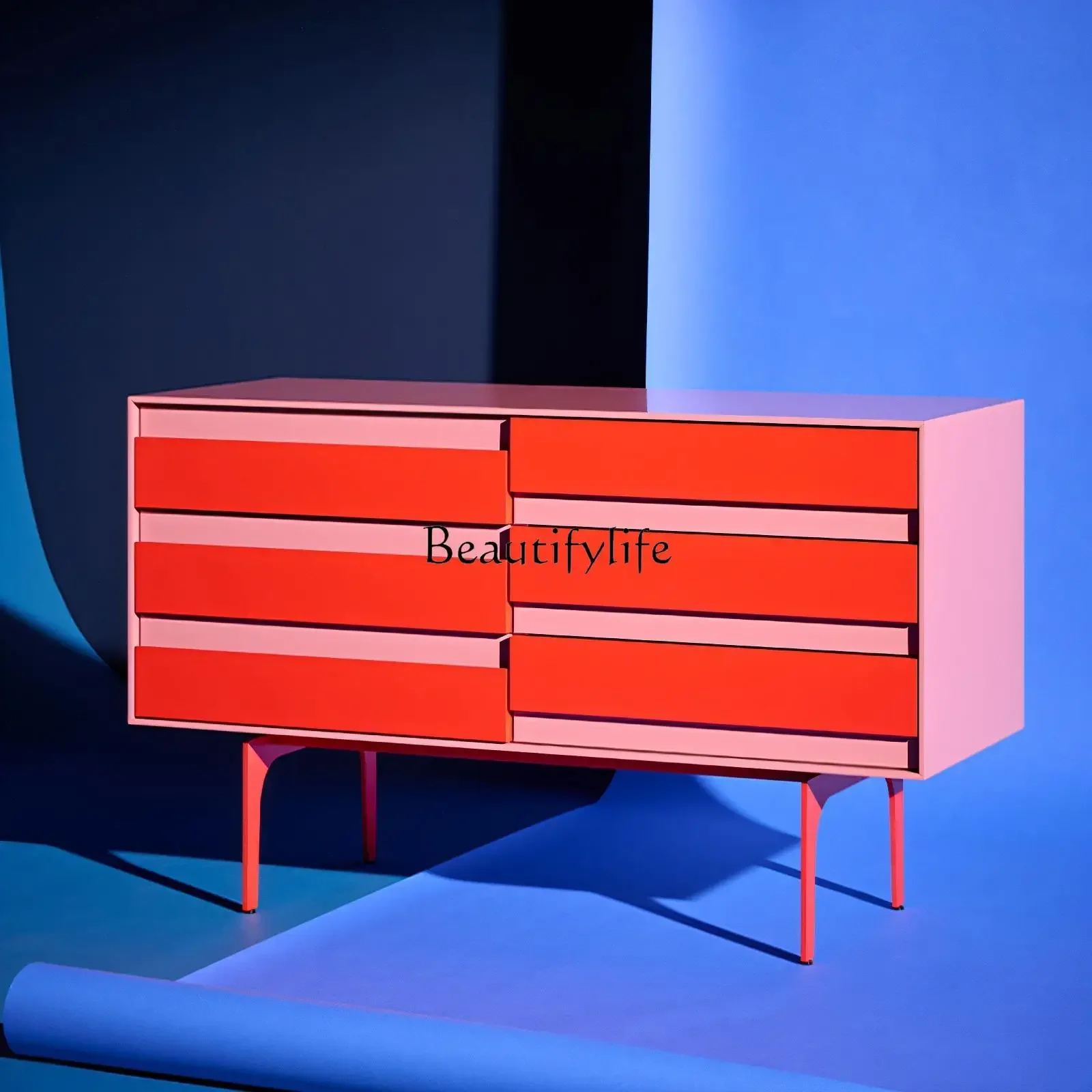 

04Italian minimalist paint chest cabinet bedroom storage living room wall drawer cabinet