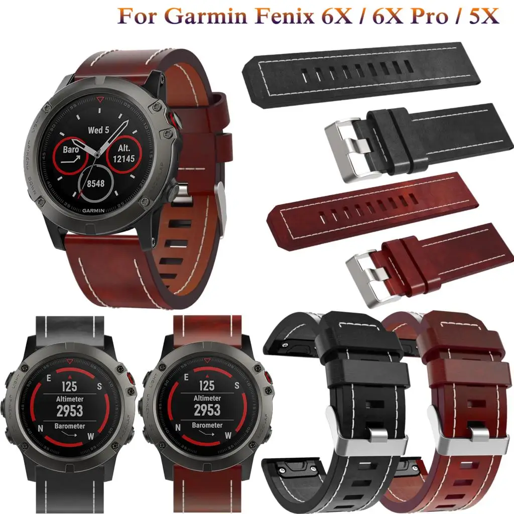 New fashion Leather wrist Watch Strap Easy fit quick Bracelet Belt 26MM For Garmin Fenix 6X/ 6X Pro Smart Watch band wrist bands