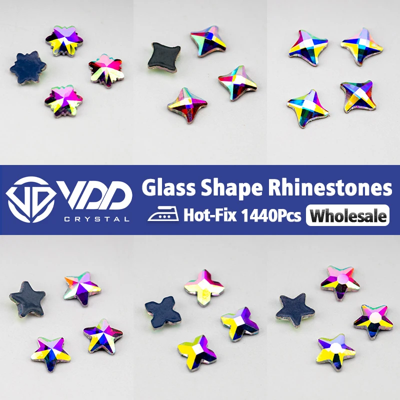 

VDD Wholesale 1440Pcs Star Glass Crystal AB Rhinestones Flat Back Hot-Fix Strass Shape 3D Stones For Nail Art DIY Decorations