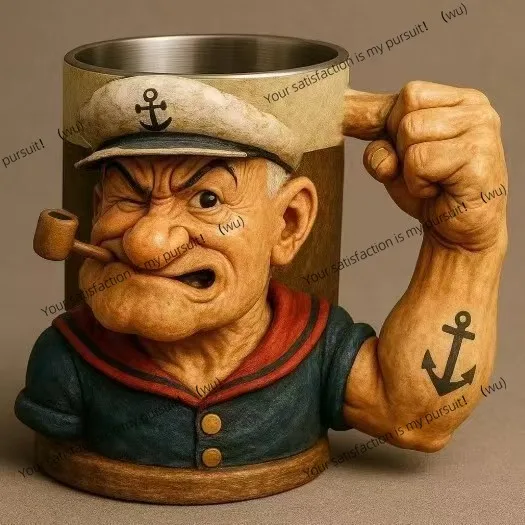 

New Popeye Power Mu with liner, Pinda mug, Popeye salute