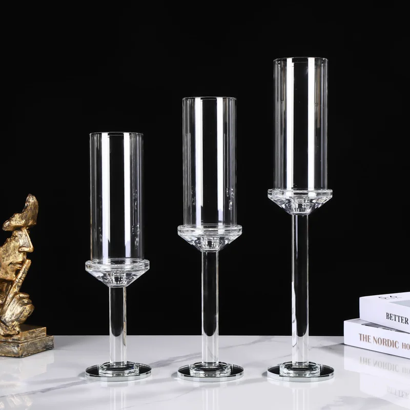 Crystal Glass Candle Holder, Wedding Hotel Table Centerpiece, Romantic Home Decor Ornament for Candlelight Dinner