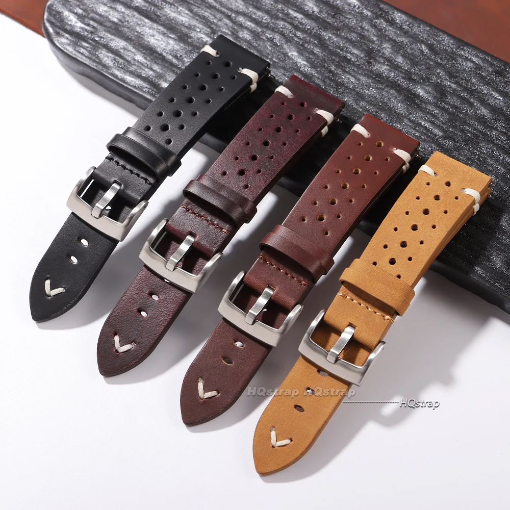 Breathable Retro Genuine Leather Watchband Oil Wax Discoloration Cowhide Leather Strap 20 22mm High Quality Business Watch Band image 3