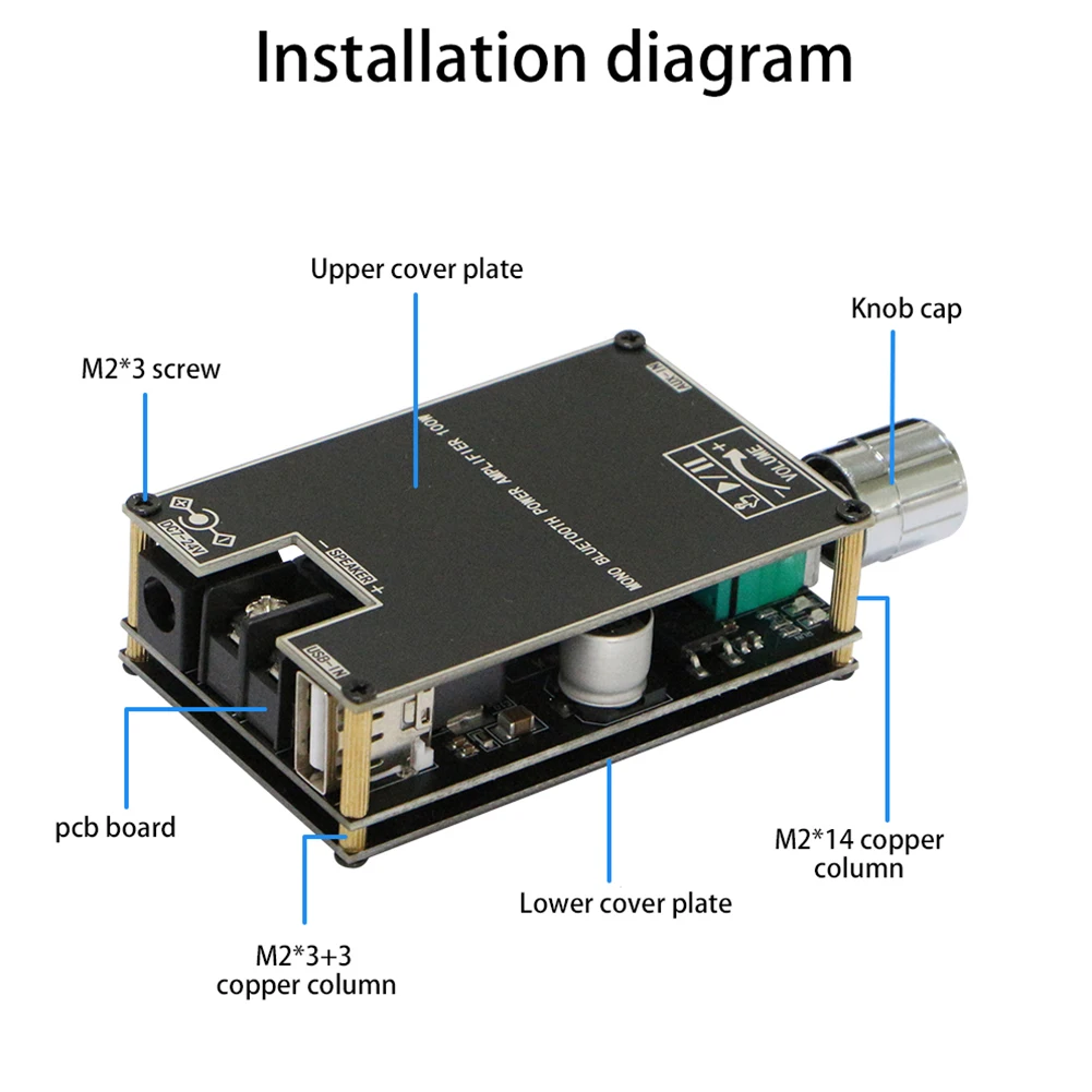 ZK-1001B Mono 100W Digital Power Amplifier Board Bluetooth-Compatible 5.1 AUX TPA3116D2 Amp Board with TWS Mode for Home Theater