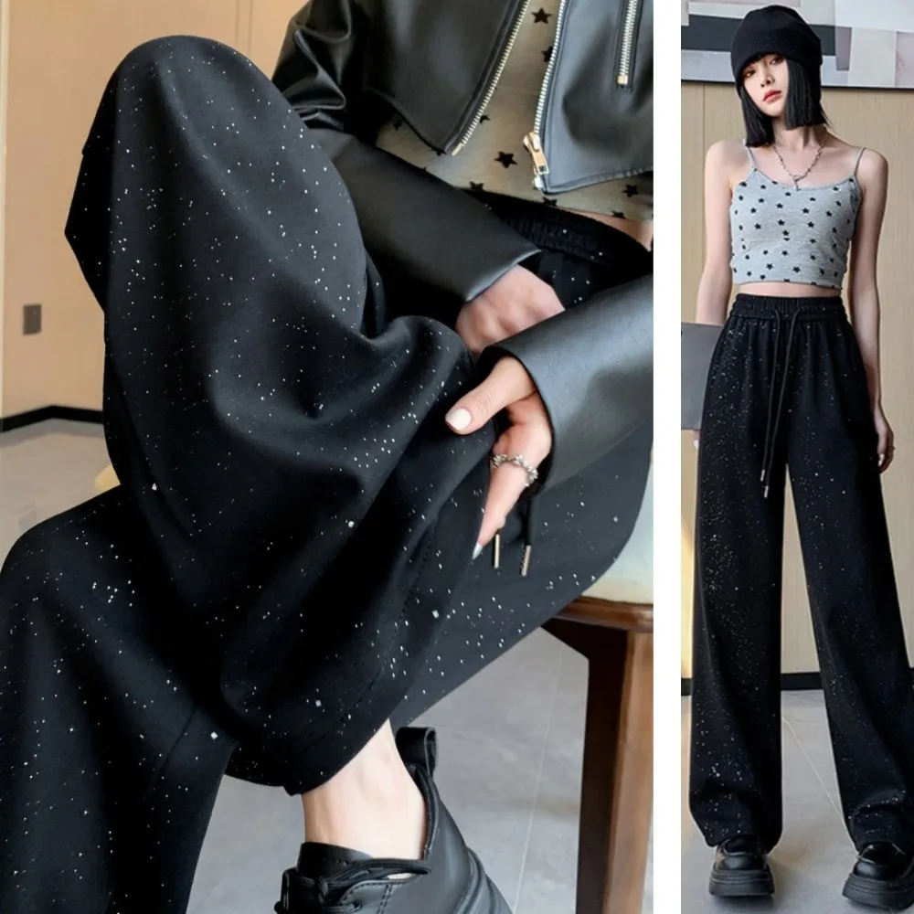 

Fashion Y2K Wide Leg Loose Pants Shiny Straight High Waist Trousers Ins Style Streetwear Casual Drawstring Pants Lady