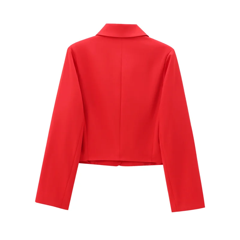 KEYANKETIAN 2024 Autumn New Women's Short Red Suit Simple style Single Breasted POLO collar Crop Blazer Office Lady Outerwear