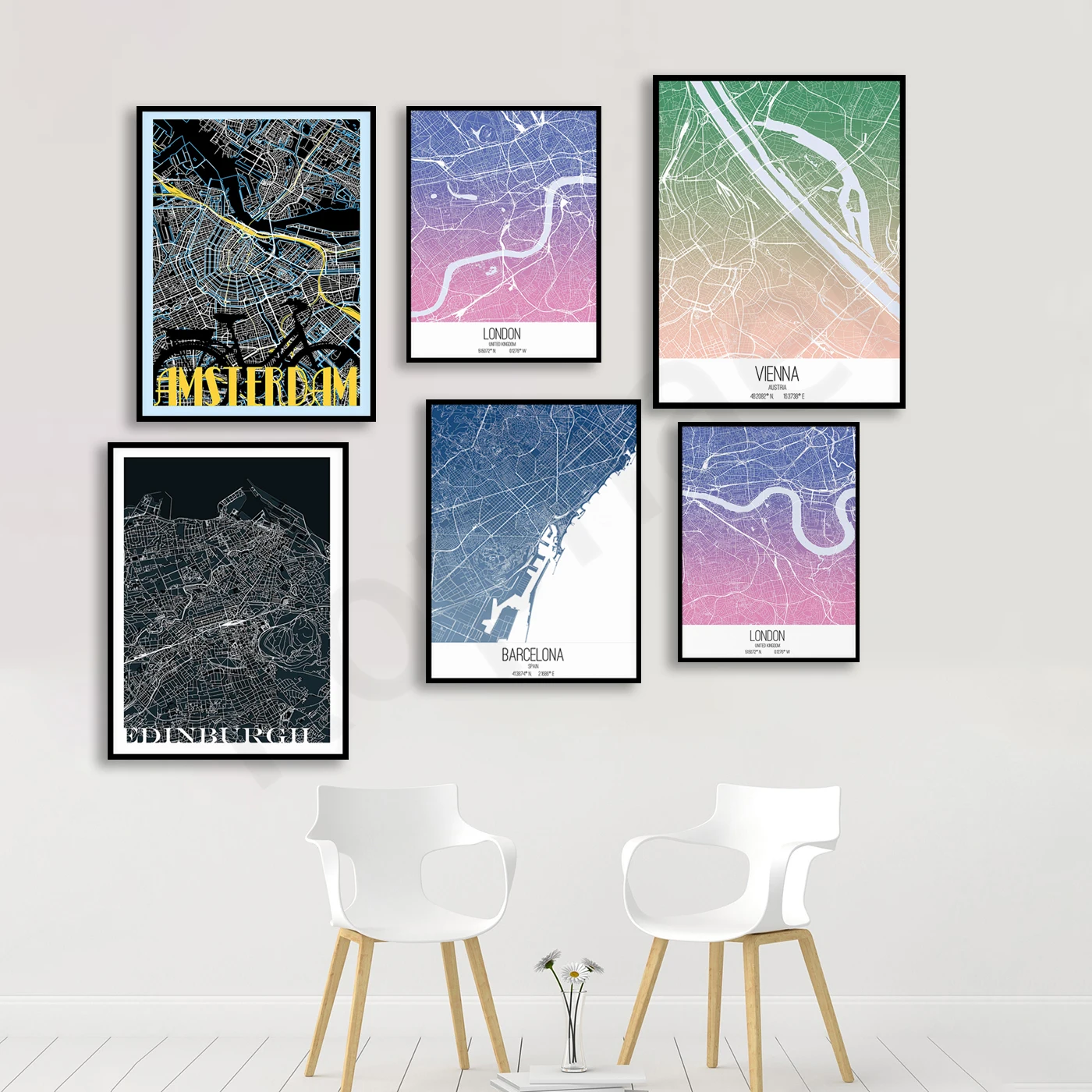 London Barcelona Edinburgh Vienna Amsterdam. City Map. Gift for Travel Lovers. Home Wall Decor Art Poster