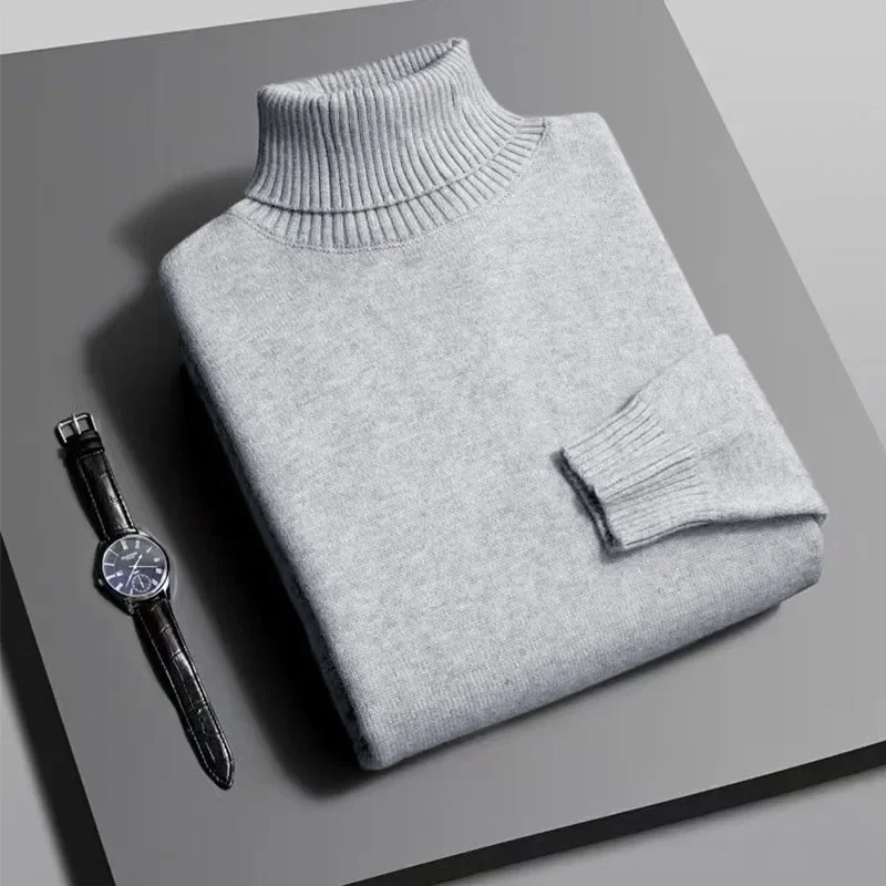 Autumn Mens High Quality Knitted Turtleneck Sweater Slim Fit Long Sleeve Anti-pilling Pullover Solid Color Trend Men Streetwea