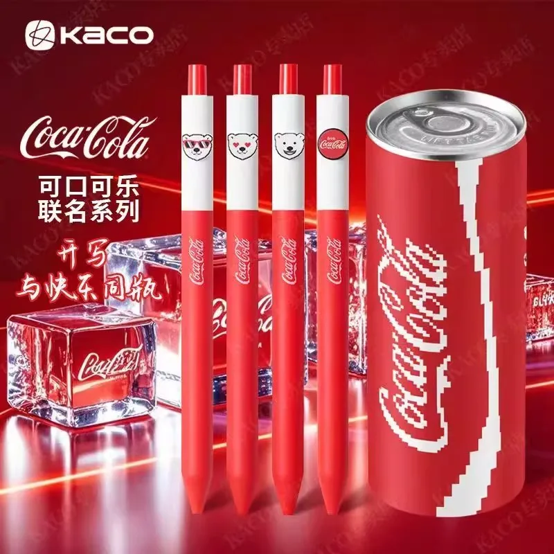 Kaco Cute Bear Gel Pen Set in Coca-Cola Can Holder, Comfort Grip Dual-ball Nib Dual Writing Length Signture Pens, Value Supplies