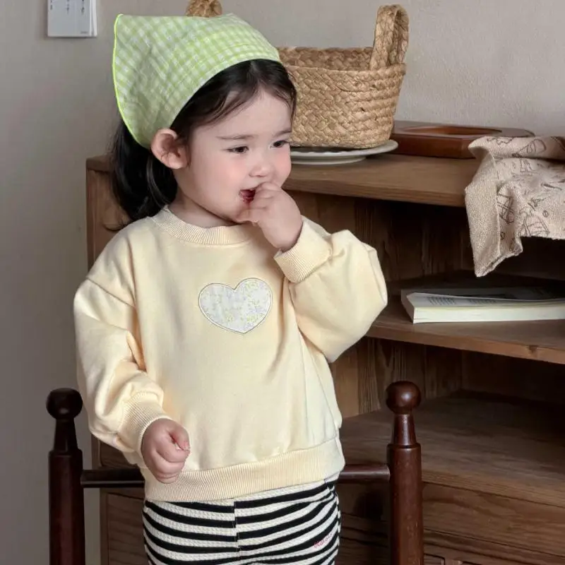 2026 Spring New Baby Long Sleeve Sweatshirt Cotton Infant Casual Pullover Girls Sweet Heart Tops Toddler Sweatshirts