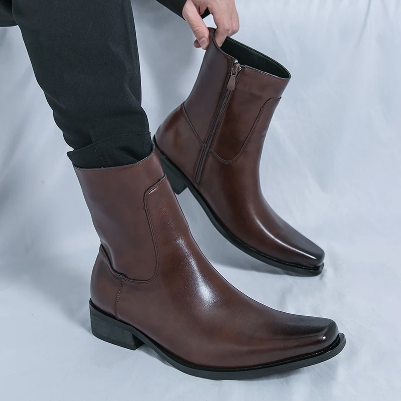 

Men Boots Business Chelsea Boots Black Brown Side Zippers Men Casual Comfortable Fashionable Knight Shoes Zapatos Para Hombre