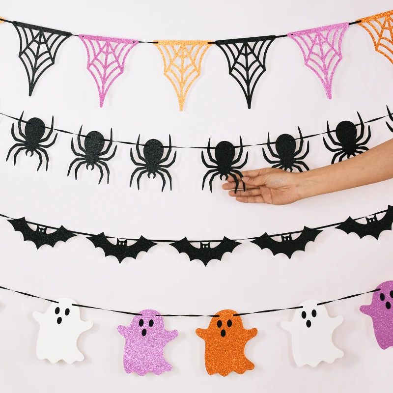 Halloween hängende Girlande Fledermaus Geister Spinne Muster Papier Banner glücklich Halloween Dekorationen nach Hause liefert – Detail 2