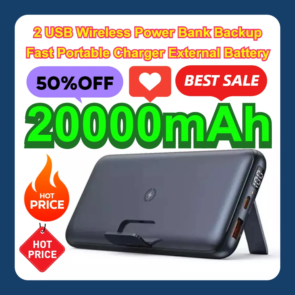 

20000mAh 2 USB Wireless Power Bank Backup Fast Portable Charger External Battery