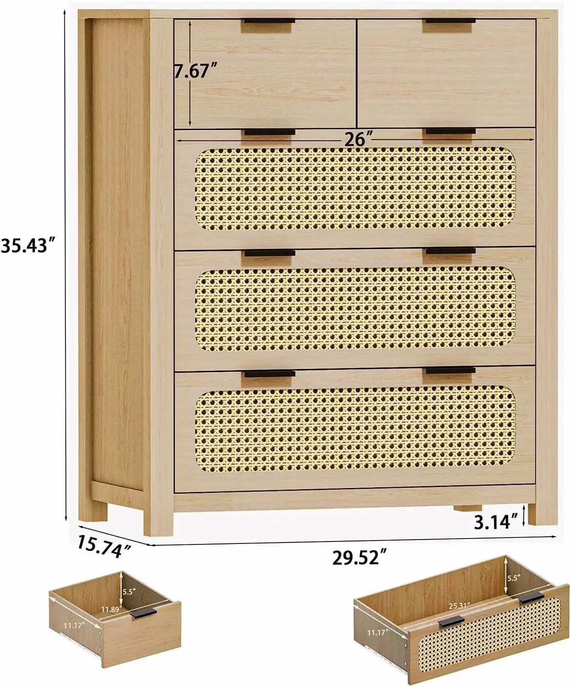 L # Rattan Dresser With Drawers, Modern Dresser For Bedroom, Hallway, Dressers & Chests Of Drawers, Storage Cabinet