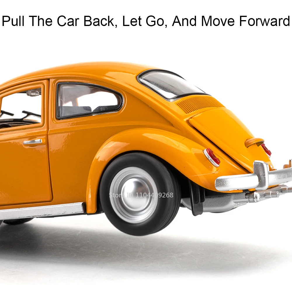 大規模なカブトムシ1955車のおもちゃモデル、4つのドアが開いて、引き戻されて、軽い音楽、ミニチュア車モデル、男の子の誕生日プレゼント、1:18