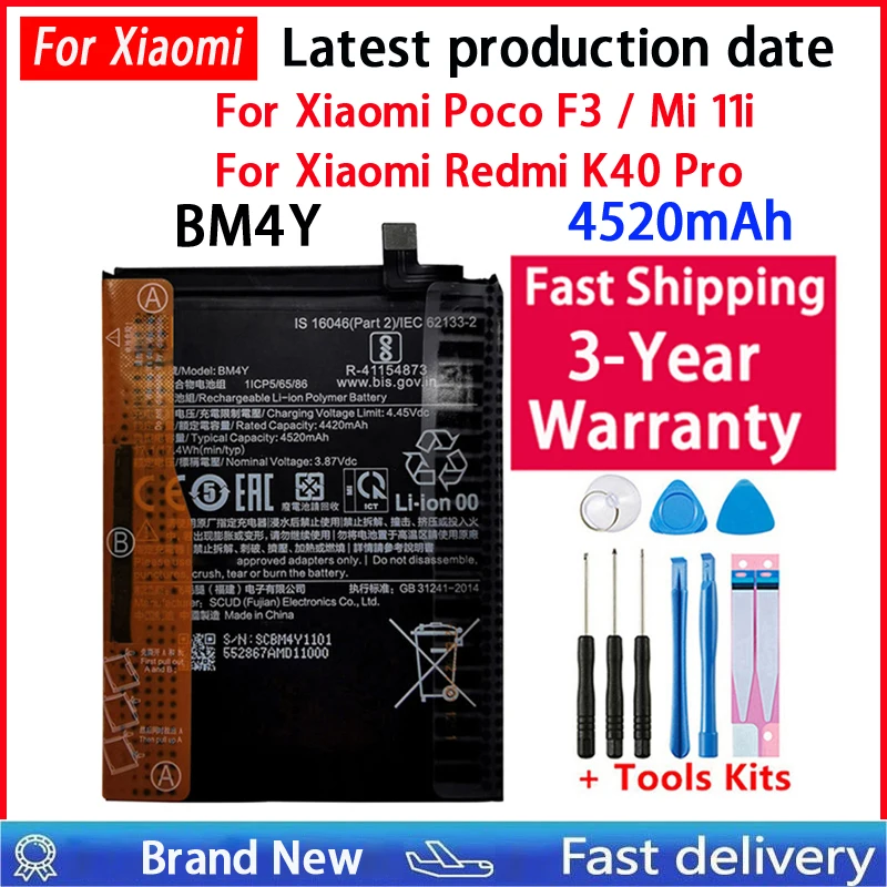 Fast Shipping 4520mAh BM4Y Battery For Xiaomi Poco F3 Redmi K40 Pro K40Pro Mi 11i Batteries Bateria+Tools