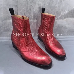 Big Red Boots Men’s Boots Small Square Head Height Increasing Classic Shoes For Men Fashion 2024 Autumn Winter Ankle Boots
